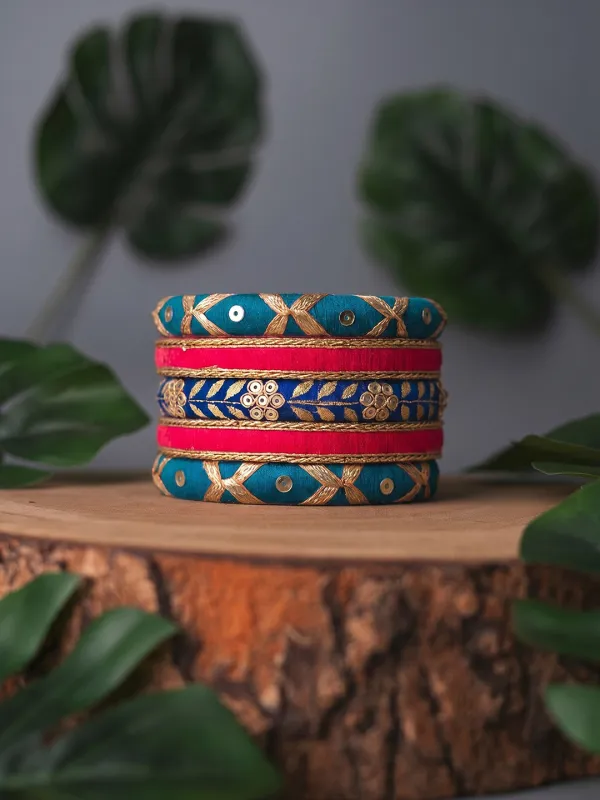 Vidhi Handmade Gotapatti Bangles - Pink & Ink Blue